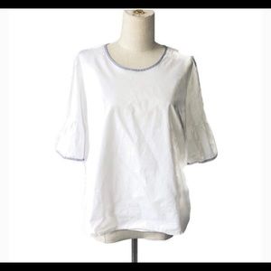 J. Crew White 10P 3/4 Ruffle Sleeve Blouse